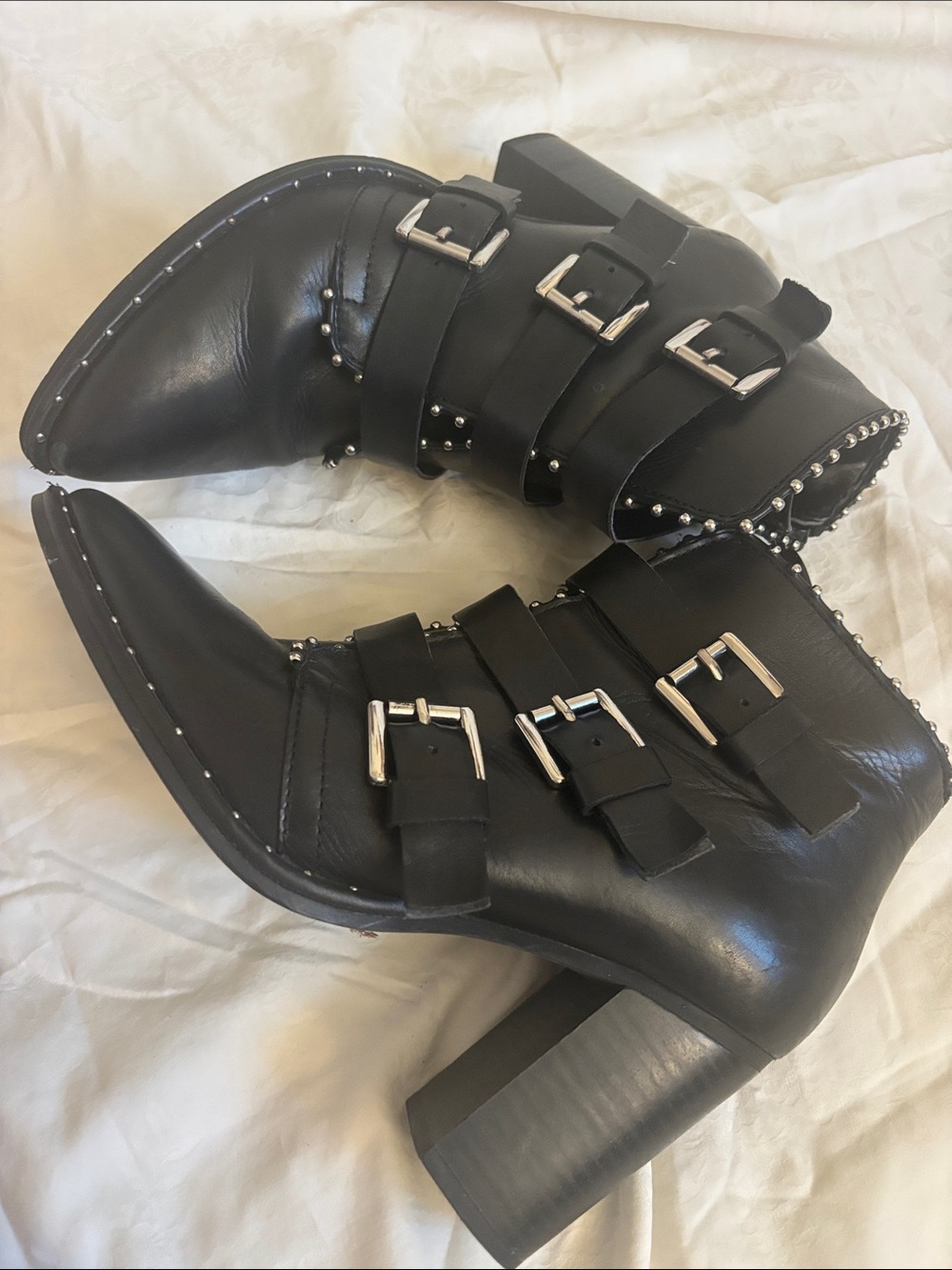 Steve Madden Black Studded Buckle Ankle Boots, Sz 8